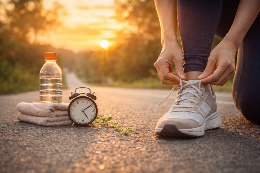The science of habit formation and daily routines concept with checklist and morning light.