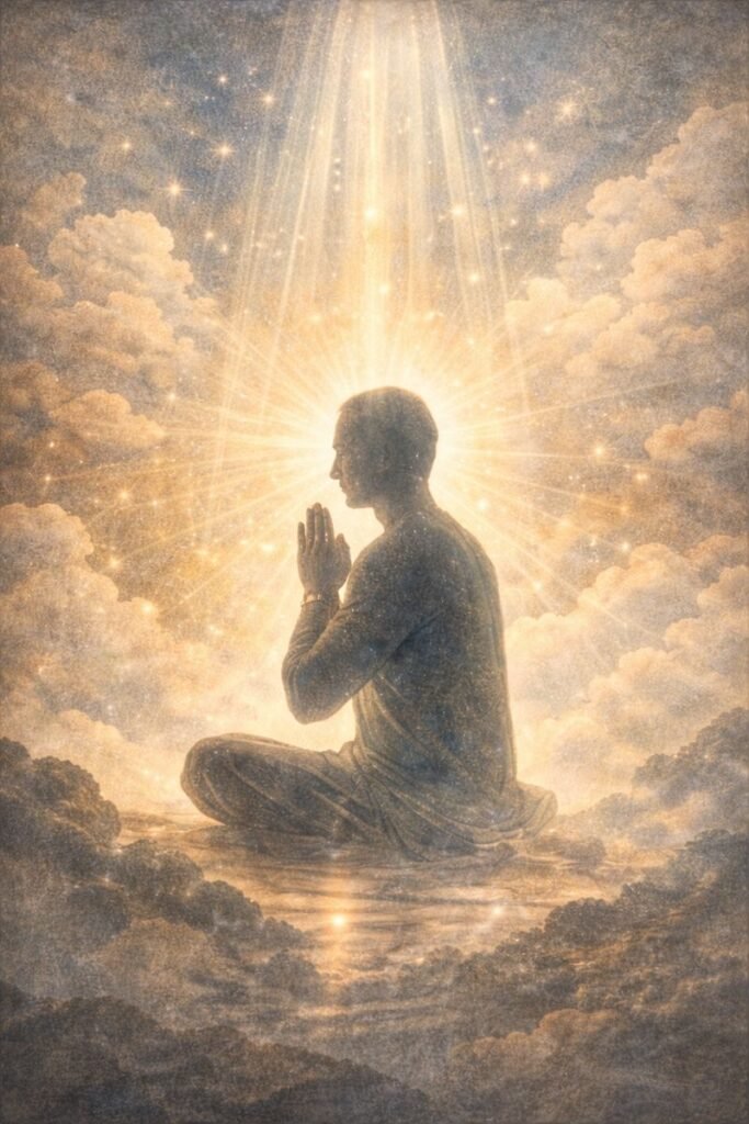 Silent prayer and meditation symbolizing divine blessings received through pure consciousness