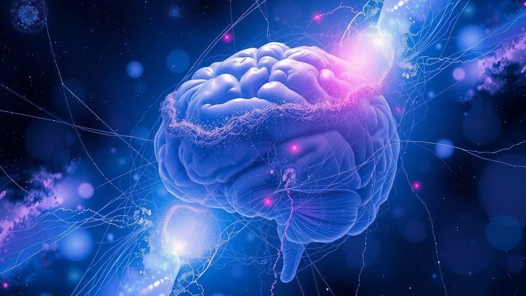 Human brain representing consciousness and awareness with glowing neural energy