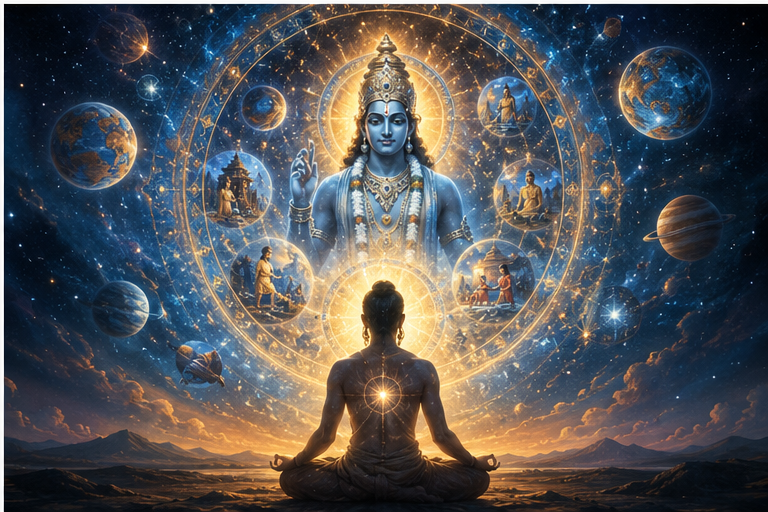 Shri Krishna guiding Arjuna in meditation and mind control in Bhagavad Gita Chapter 6 Dhyana Yoga