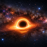 Sagittarius A star black hole at the center of the Milky Way with glowing accretion ring and surrounding stars