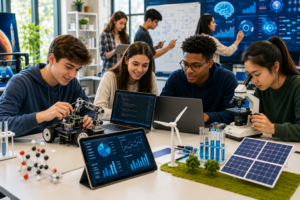 US students exploring STEM careers with AI, robotics, data science, and technology concepts