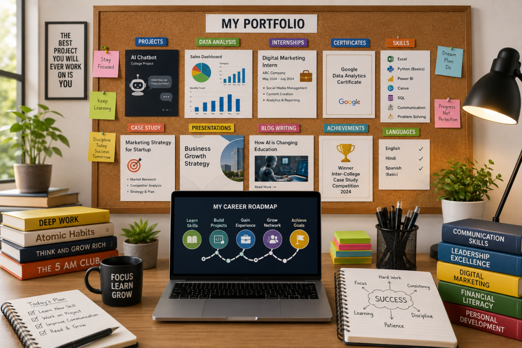 Student portfolio with projects skills internships and career roadmap for AI era jobs