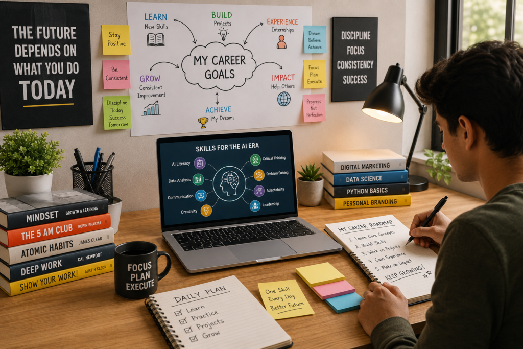 Student portfolio with projects skills internships and career roadmap for AI era jobs