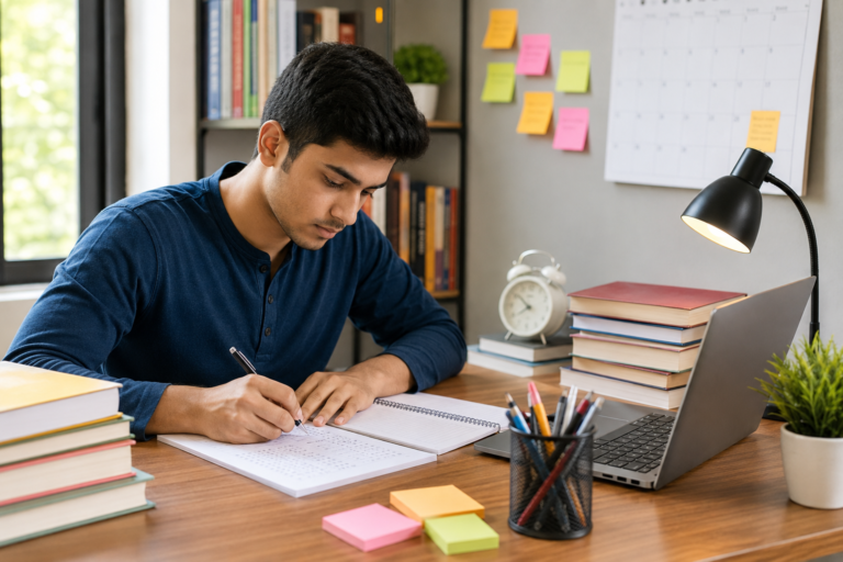 Indian student preparing for SSC CGL government exam practice paper