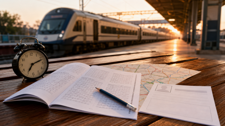 Students preparing for RRB NTPC exam with railway recruitment study material